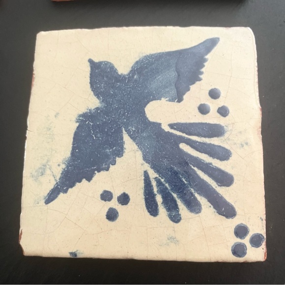 Mexican Hand Painted Terra-Cotta Talavera Vintage Tiles Set of 4 - Picture 4 of 15